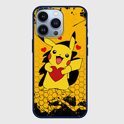 Чехол для iPhone 13 Pro ПОКЕМОНЫ, ПИКАЧУ ДЕРЖИТ СЕРДЦЕ, цвет: 3D-тёмно-синий