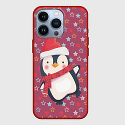 Чехол для iPhone 13 Pro Пингвин в звездах, цвет: 3D-красный