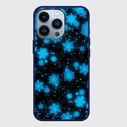 Чехол для iPhone 13 Pro НОВОГОДНИЕ НЕОНОВЫЕ СНЕЖИНКИ 2022 НОВЫЙ ГОД, цвет: 3D-тёмно-синий