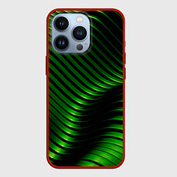 Чехол для iPhone 13 Pro Волны изумрудного металла, цвет: 3D-красный