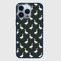 Чехол для iPhone 13 Pro Гуси паттерн, цвет: 3D-тёмно-синий
