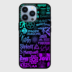 Чехол для iPhone 13 Pro ЛОГОТИПЫ РОК ГРУПП НЕОН ROCK NEON, цвет: 3D-черный