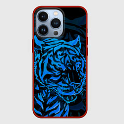 Чехол для iPhone 13 Pro Голубой тигр Blue, цвет: 3D-красный
