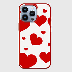 Чехол для iPhone 13 Pro Красные сердечки Heart, цвет: 3D-красный