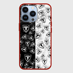 Чехол для iPhone 13 Pro TESLA BLACK AND WHITE LOGO PATTERN, цвет: 3D-красный