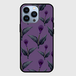 Чехол для iPhone 13 Pro Фиолетовые каллы с зелеными листьями, цвет: 3D-черный
