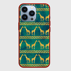 Чехол для iPhone 13 Pro Золотые жирафы паттерн, цвет: 3D-красный