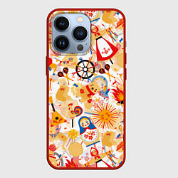 Чехол для iPhone 13 Pro Масленица Паттерн, цвет: 3D-красный