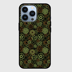 Чехол для iPhone 13 Pro Стимпанк механизмы шестеренки камуфляж, цвет: 3D-черный
