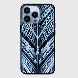 Чехол для iPhone 13 Pro Неоновый узор Абстракция Голубой и синий цвет на ч, цвет: 3D-черный
