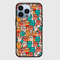 Чехол для iPhone 13 Pro Милые Разноцветные Котики, цвет: 3D-черный