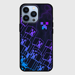 Чехол для iPhone 13 Pro Minecraft CREEPER NEON, цвет: 3D-черный