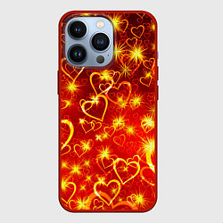 Чехол для iPhone 13 Pro СВЕТЯЩИЕСЯ СЕРДЕЧКИ, цвет: 3D-красный