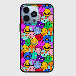 Чехол для iPhone 13 Pro Sticker bombing смайлы маленькие, цвет: 3D-черный