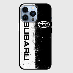 Чехол для iPhone 13 Pro СУБАРУ - SUBARU ЧЕРНО БЕЛЫЕ БРЫЗГИ КРАСКА, цвет: 3D-черный