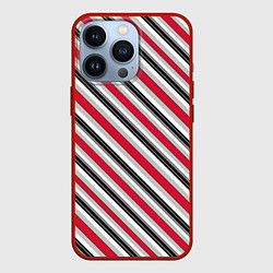 Чехол iPhone 13 Pro Красно-серый полосатый узор
