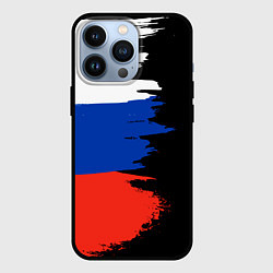 Чехол iPhone 13 Pro Российский триколор на темном фоне