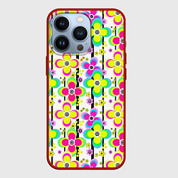 Чехол iPhone 13 Pro Цветочный ретро узор в неоновых тонах