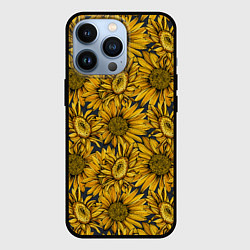 Чехол для iPhone 13 Pro Цветы Подсолнечники, цвет: 3D-черный
