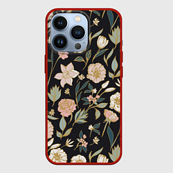 Чехол iPhone 13 Pro Цветы Астры На Чёрном Фоне