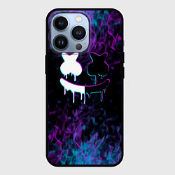 Чехол для iPhone 13 Pro Marshmello neon пламя, цвет: 3D-черный