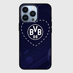 Чехол для iPhone 13 Pro Лого Borussia в сердечке на фоне мячей, цвет: 3D-черный