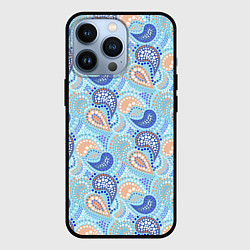Чехол для iPhone 13 Pro Турецкий огурец Turkish cucumber blue pattern, цвет: 3D-черный