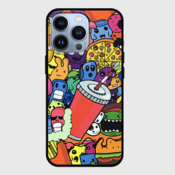 Чехол для iPhone 13 Pro Fast food pattern Pop art Fashion trend, цвет: 3D-черный