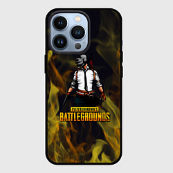 Чехол для iPhone 13 Pro PlayerUnknowns Battlegrounds жёлтое пламя, цвет: 3D-черный