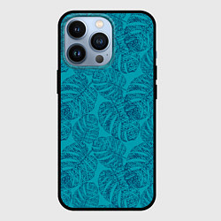 Чехол для iPhone 13 Pro Синие листья монстеры на голубом, цвет: 3D-черный