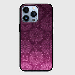Чехол для iPhone 13 Pro Ажурный орнамент на бордовом градиентном фоне, цвет: 3D-черный