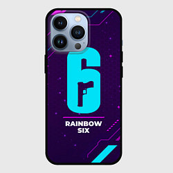 Чехол для iPhone 13 Pro Символ Rainbow Six в неоновых цветах на темном фон, цвет: 3D-черный