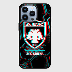 Чехол для iPhone 13 Pro AEK Athens FC в стиле Glitch на темном фоне, цвет: 3D-черный