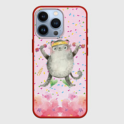 Чехол для iPhone 13 Pro Котик с маленькими гантелями, цвет: 3D-красный