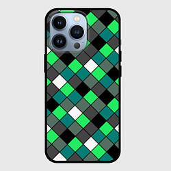 Чехол для iPhone 13 Pro Геометрический узор в зеленых и черный тонах, цвет: 3D-черный