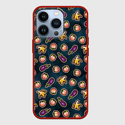 Чехол для iPhone 13 Pro Баклажаны персики бананы паттерн, цвет: 3D-красный