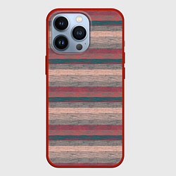 Чехол iPhone 13 Pro Серые, бежевые, красные полосы с текстурой дерева