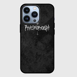 Чехол для iPhone 13 Pro Phasmophobia пентаграмма и крест на сером фоне, цвет: 3D-черный