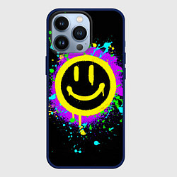 Чехол для iPhone 13 Pro Смайлик - неоновые брызги, цвет: 3D-тёмно-синий