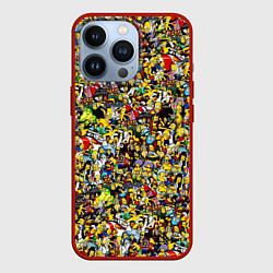 Чехол для iPhone 13 Pro Симпсоны все Герои, цвет: 3D-красный