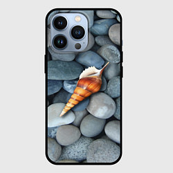 Чехол для iPhone 13 Pro Одинокая ракушка среди морских камней, цвет: 3D-черный