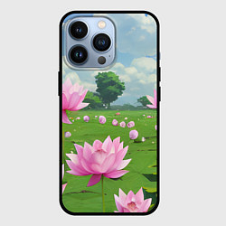 Чехол для iPhone 13 Pro Вид на лотосы аниме, цвет: 3D-черный