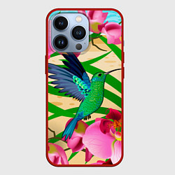 Чехол для iPhone 13 Pro Колибри и орхидеи, цвет: 3D-красный