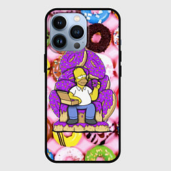 Чехол iPhone 13 Pro Гомер Симпсон в окружении пончиков