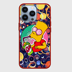 Чехол для iPhone 13 Pro Bart Simpson пьёт лимонад, цвет: 3D-красный