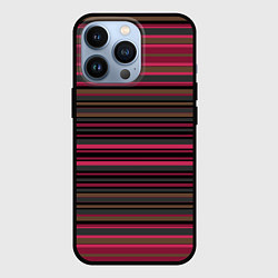 Чехол для iPhone 13 Pro Полосатый малиново-коричневый узор, цвет: 3D-черный