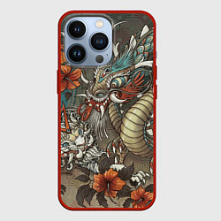 Чехол для iPhone 13 Pro Тигр и дракон мифические, цвет: 3D-красный