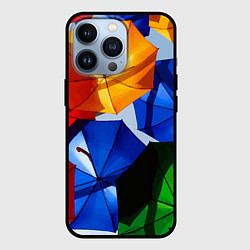 Чехол для iPhone 13 Pro Разноцветные зонтики, цвет: 3D-черный