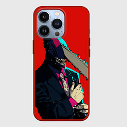 Чехол для iPhone 13 Pro Человек бензопила в деловом костюме, цвет: 3D-красный