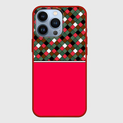Чехол для iPhone 13 Pro Красно-серый клетчатый узор, цвет: 3D-красный